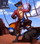  absurd_res anthro canid canine clothed clothing fox foxxo_bluren genitals hi_res knot male mammal miramint partially_clothed pinup pirate pose rope sexy_eyes ship smile smirk smug solo text vehicle watercraft 