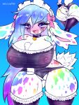  &lt;3 &lt;3_eyes ahegao anal anal_fingering anthro bell bell_collar big_breasts blue_hair blush bow_ribbon bra breast_play breasts clothing collar female fingering frilly frilly_clothing fur hair headgear headwear hi_res lace lagomorph legwear leporid long_ears looking_pleasured maid_uniform makeup mammal markings mascara mascara_tears multicolored_markings nipples open_mouth panties pukemilked rabbit rainbow_markings sex skullwife small_waist solo spots spotted_markings stockings tail tail_tuft thick_thighs thigh_highs titfuck translucent translucent_clothing tuft underwear uniform vaginal vaginal_fingering white_body white_fur wide_hips 
