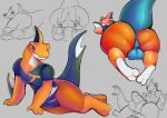  absurd_res anthro balls big_balls big_butt big_penis butt crema_(company) crossed_legs feet genitals glistening glistening_body gravitysinning hi_res male mastione_(temtem) multiple_poses multiple_positions penis pose rear_view sketch sketch_background solo temtem temtem_(species) thick_thighs 