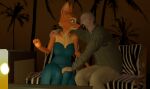  3d_(artwork) anthro breaking_bad canid canine clothed clothing diane_foxington digital_media_(artwork) dreamworks duo female fox hand_on_leg hand_on_shoulder hi_res human humanoid joelsfm looking_at_another looking_at_partner male mammal smile source_filmmaker the_bad_guys walter_white 