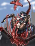  1girl ass black_hair blue_hair breasts highres imminent_rape inuitakumi49 monster multicolored_hair nipples pantyhose penis_tentacle punishing:_gray_raven pussy rape restrained selena_(punishing:_gray_raven) slime_(substance) spread_legs tentacles torn_clothes torn_pantyhose 