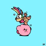  1:1 2023 3_toes 4_fingers ambiguous_gender anthro biped black_eyes blue_background blush blush_stickers claws crossover derp_eyes digital_drawing_(artwork) digital_media_(artwork) duo featureless_hands feet fingers flat_colors hair hi_res james_turner kirby kirby_(series) koopa koopaling lemmy_koopa male_(lore) mario_bros monotone_body motion_lines multicolored_body multicolored_hair nintendo one_eye_closed open_mouth open_smile orange_body pink_body scalie shell signature simple_background simple_eyes smile snout sphere_creature toe_claws toes tongue tongue_out white_claws 