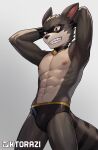  abs anthro bulge clothed clothing collar hi_res ktorazi looter_(meeper23) male mammal muscular muscular_male procyonid raccoon solo topless 