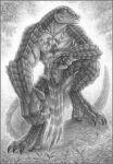  bottomwear clothing crocodilian graphite_(artwork) hi_res lizardfolk lizardman loincloth markings missing_finger overlord_(series) pencil_(artwork) reptile scalie scar thetundraghost traditional_media_(artwork) tribal tribal_markings zenberu_gugu 