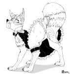  2021 all_fours blush butt canid canine claws clothed clothing ears_up fan_character female feral fox fur head_turned hi_res looking_at_viewer maid_uniform mammal marcushunter muzzle_(object) muzzled panties paws rasied_tail signature solo underwear uniform wide_eyed 