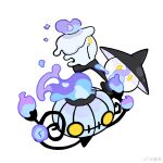  chandelure chibi commentary evolutionary_line fire flame highres lampent litwick no_humans pokemon pokemon_(creature) purple_fire sha_shou simple_background symbol-only_commentary white_background yellow_eyes 