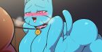  2023 anthro blue_body blue_breasts blue_butt blue_ears blue_fur blue_tail blush breasts breath butt cartoon_network collar domestic_cat duo felid feline felis female fur leash mammal nicole_watterson nude pink_eyes solo_focus tail the_amazing_world_of_gumball wherewolf 