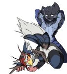  absurd_res anthro avian bird blaziken blue_body blue_feathers blue_fur breast_squish breasts calico(huf13) corviknight doggystyle duo feathers felid female from_behind_position fur generation_3_pokemon generation_4_pokemon generation_8_pokemon hair hands_behind_back hi_res hybrid male male/female mammal nintendo orange_eyes orange_sclera pantherine pecs pokemon pokemon_(species) red_hair renae_(huf13) sex spicy_flakes squish staraptor tail_feathers tiger 
