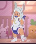  aged_down animal_humanoid bangs blurred_background blush bow_ribbon clothed clothing crib cuddlehooves diaper diaper_under_clothing female gloves hair hand_on_hip handwear hi_res humanoid infantilism inside lagomorph lagomorph_humanoid leporid_humanoid long_bangs long_ears looking_down mammal mammal_humanoid miruko my_hero_academia neck_floof neck_tuft nursery object_in_mouth onesie pacifier pacifier_in_mouth paw_gloves paw_socks pink_diaper plushie ponytail poof_effect rabbit_ears rabbit_humanoid sippy_cup slightly_chubby solo standing tan_body tan_skin tapping_foot toddler tuft white_hair window wood_floor young 