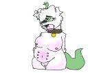  &lt;3 &lt;3_eyes anthro belly big_belly big_breasts blush breasts canid canine canis chubby_female collar domestic_dog female genitals hybrid lizzy_(disambiguation) m3wgutz mammal overweight pit_bull plant pussy reptile scalie solo thick_thighs 