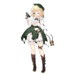  1girl arms_up binoculars blonde_hair bloomers blue_eyes blush bob_cut boots brown_footwear brown_socks clenched_hand colored_shoe_soles cracked_glass full_body girls&#039;_frontline green_ribbon green_skirt gun handgun hat hat_ribbon holding holding_gun holding_weapon holster long_sleeves looking_at_viewer mana_(418208360) monocle monocle_chain neck_ribbon official_art one_eye_closed open_mouth p99_(girls&#039;_frontline) puffy_long_sleeves puffy_sleeves ribbon ribbon-trimmed_bloomers semi-rimless_eyewear shirt short_hair simple_background skirt socks solo standing tears teeth thigh_holster torn_clothes torn_shirt torn_skirt torn_socks torn_straps transparent_background trigger_discipline underwear upper_teeth_only walther walther_p99 weapon white_bloomers white_shirt 