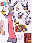  blush clothing digital_media_(artwork) emote fur gesture gloves handwear hi_res jax_(the_amazing_digital_circus) lagomorph leporid male mammal overalls purple_body purple_fur rabbit reiitssu sketch smile solo star the_amazing_digital_circus v_sign 