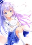  absurdres angora_rabbit blue_eyes blue_hair creator_yo gochuumon_wa_usagi_desu_ka? hair_ornament highres kafuu_chino kafuu_chino&#039;s_school_uniform light_blue_hair rabbit school_uniform serafuku tippy_(gochiusa) x_hair_ornament 