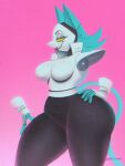  3:4 anthro breasts clothed clothing deltarune female fingers half-closed_eyes hand_on_leg hand_on_own_hip hand_on_own_leg hand_on_own_thigh hand_on_thigh hi_res machine narrowed_eyes portrait robot signature smile solo standing tasque_manager thick_thighs three-quarter_portrait undertale_(series) wolftang yellow_eyes 