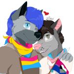  &lt;3 2023 absurd_res alpha_channel anthro bandanna bisexual_pride_colors blue_eyes blue_hair brown_hair canid canine canis clothing cuddling demiromantic_pride_colors didelphid digital_media_(artwork) discord_(app) domestic_dog duo embrace eyewear fox fur glasses green_eyes grey_body grey_fur grey_markings hair happy hi_res hug husky hybrid interspecies kerchief leaning_on_another lgbt_history_month lgbt_pride male male/male mammal markings marsupial nordic_sled_dog one_eye_closed pansexual_pride_colors patreon pride_color_accessory pride_color_flag pride_colors shaded shirt simple_background smile spitz t-shirt text topwear trans_(lore) trans_man_(lore) transgender_pride_colors transparent_background url whiskers wink wolf zer0rebel4 