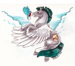  2014 avian bird cloud duo equid equine feathered_wings feathers feral fetlocks flying friendship_is_magic fur goldfur&#039;s_cogsverse green_hair green_tail grey_body grey_fur hair hasbro heather_bruton hooves male mammal my_little_pony pegasus tail whirring_cogs wings 