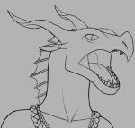  angry anthro belladonna_(wof) ciphna12 clothed clothing dragon female frill_(anatomy) hi_res leafwing_(wof) neck_frill open_mouth plant_clothing solo tongue topless topwear vest wings_of_fire yelling 
