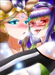  2girls after_kiss blush cardfight!!_vanguard ceo_yggdrasill glasses highres miyuhime multiple_girls regalia_of_fate_norn will-o&#039;-the-wisp_(mythology) 