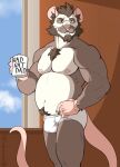  2021 anthro barechested beard belly biceps body_hair briefs bulge chest_hair clothed clothing coffee_mug facial_hair hand_on_hip hi_res inside looking_at_viewer male mammal manly mature_male murid murine musclegut muscular navel nipples rat rodent sabercundo shirtless shirtless_male slightly_chubby solo tighty_whities topless topless_male triceps underwear white_briefs white_clothing white_underwear 