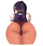  1girl ass ass_focus bartender black_hair brown_pantyhose cameltoe commentary cropped_legs english_commentary from_behind half-closed_eye highres jill_stingray leaning_forward long_hair long_sleeves looking_back no_pants panties panties_under_pantyhose pantyhose puffy_long_sleeves puffy_sleeves red_eyes ruw_ruler shirt sidelocks simple_background solo swept_bangs twintails underwear va-11_hall-a white_background white_shirt 
