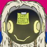  anthro blank_stare flag glowing glowing_eyes hi_res humanoid invalid_tag lgbt_pride long_ears lustdevil machine male post-it_note pride_colors protogen robot robot_humanoid solo tape text visor 