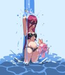  bikini black_bikini blue_eyes highres jessie_(pokemon) magikarp noyemik pink_hair poke_ball pokemon pokemon_(creature) swimsuit team_rocket water waterfall 