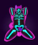 absurd_res animal_humanoid anthro balls bone canid canine canis curled_tail digital_media_(artwork) domestic_dog erection fur genitals grey_body hair halloween halloween_costume hi_res holidays humanoid looking_at_viewer male mammal naughty_cat neon nipples nude paint penis simple_background skeleton smile solo tail tiler_(naughty_cat) 