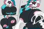  anthro big_breasts bodily_fluids breast_expansion breasts cleavage clothed clothing expansion female galarian_form galarian_zigzagoon hi_res holding_breast huge_breasts jbgryph lactating milk nintendo piercing pokemon pokemon_(species) projectile_lactation regional_form_(pokemon) solo 