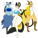 2020 3_toes anthro bandeau barefoot black_body black_fur black_hair blue_bandeau blue_body blue_bottomwear blue_clothing blue_eyes blue_fur blue_hair blue_skirt blue_topwear bottomless bottomless_anthro bottomless_female bottomwear breast_size_difference breasts brown_eyes chest_tuft clothed clothing dewott dewwydarts emolga feet female fur generation_1_pokemon generation_5_pokemon grey_eyes group hair hi_res jacket looking_at_viewer medium_breasts membrane_(anatomy) multicolored_body multicolored_fur nintendo open_clothing open_jacket open_topwear orange_body orange_fur orange_hair patagium pokemon pokemon_(species) raichu seashell shell simple_background skirt small_breasts smile smiling_at_viewer standing thick_thighs toes topwear trio tuft two_tone_body two_tone_fur whiskers white_background white_body white_fur wide_hips yellow_clothing yellow_jacket_(clothing) yellow_topwear 