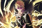  1boy biker_clothes blonde_hair electricity fate/grand_order fate_(series) fingerless_gloves gloves jacket leather leather_jacket long_sleeves looking_at_viewer male_focus sakata_kintoki_(fate) sakata_kintoki_(rider)_(fate) short_hair smile solo spiked_hair sunglasses upper_body zanshi 