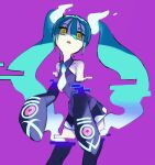  1girl aqua_hair bare_shoulders black_skirt black_sleeves black_thighhighs commentary_request detached_arm detached_legs detached_sleeves ghost_miku_(project_voltage) glitch gradient_hair grey_shirt hair_between_eyes hatsune_miku horezai long_hair looking_at_viewer multicolored_hair necktie open_mouth pale_skin pokemon print_sleeves project_voltage purple_background see-through see-through_skirt shirt simple_background skirt sleeveless sleeveless_shirt sleeves_past_fingers sleeves_past_wrists solo standing thighhighs twintails very_long_hair vocaloid white_hair white_necktie will-o&#039;-the-wisp_(mythology) yellow_eyes 
