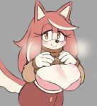  anthro big_breasts black_nose blush bottomwear bra breasts brown_clothing brown_pupils brown_sweater brown_topwear canid canine canis closed_smile clothing conductor&#039;s_wife_(sonic) countershading dizner domestic_dog female flashing flashing_breasts fur hair hi_res highlights_(coloring) humanoid_hands long_hair long_skirt long_tail looking_at_viewer mammal mouth_closed multicolored_body multicolored_fur musk orange_eyes pink_body pink_bra pink_clothing pink_ears pink_fur pink_hair pink_tail pink_underwear pupils red_bottomwear red_clothing red_skirt sega skirt smile solo sonic_the_hedgehog_(series) sweater tail the_murder_of_sonic_the_hedgehog topwear two_tone_body two_tone_fur two_tone_tail underwear white_body white_countershading white_fur white_inner_ear white_tail 