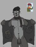  anthro balls cartoon_network clothing condom flaccid genitals hat headgear headwear hi_res male mammal mustelid otter pecs penis scarf sexual_barrier_device solo squatter_otter_(we_baby_bears) we_baby_bears we_bare_bears 