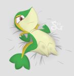  feral generation_5_pokemon hi_res korsiran looking_at_viewer lying nintendo on_back pokemon pokemon_(species) simple_background snivy solo solo_focus 