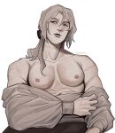  absurdres bloodborne highres lady_maria_of_the_astral_clocktower muscular muscular_female mynqzo nudity scar tall_female topless undressing white_hair 