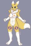  absurd_res anthro bandai_namco blue_eyes breasts canid canine digimon digimon_(species) ejaculation female fingers fluffy fluffy_fur fluffy_tail fox fox_tail genitals hands-free hi_res mammal nipples paws pussy renamon skade_(artist) solo spread_legs spreading tail white_legs white_paws wide_hips 