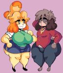  absurd_res animal_crossing anthro big_breasts big_butt bodily_fluids bottomwear breasts brother brother_and_sister brown_body brown_hair butt canid canine canis clothing digby_(animal_crossing) domestic_dog duo eye_contact female footwear hair hand_behind_head hi_res huge_breasts huge_butt isabelle_(animal_crossing) lewd_dorky looking_at_another male mammal nintendo open_mouth orange_hair pants shih_tzu shirt shoes sibling sister skirt smile sweat thick_thighs topwear toy_dog vest white_eyes wide_hips yellow_body 