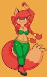  absurd_res accessory anthro belly_dancer belly_dancer_outfit blackmore bottomwear breasts canid canine clothing feet female footwear fox freckles hi_res jewelry looking_at_viewer mammal navel patricia_mac_sionnach raised_tail shoes smile solo tail 