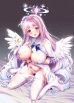  1girl :d alternate_breast_size angel_wings arm_support arm_under_breasts blue_archive blue_bow blue_bowtie blue_hair blush bow bowtie breast_rest breasts capelet clothes_lift clothes_pull covered_nipples crescent crescent_moon crescent_pin curly_hair feathered_wings flower full_body geko gradient_hair groin hair_bun hair_flower hair_ornament halo hand_on_own_chest huge_breasts lifted_by_self long_hair looking_at_viewer loose_panties midriff mika_(blue_archive) moon multicolored_hair navel no_bra one_breast_out panties panty_pull pantyhose pantyhose_pull pink_hair pink_panties purple_flower see-through shirt shirt_lift side-tie_panties single_side_bun sitting skirt skirt_lift smile solo star_pin underwear undressing very_long_hair white_capelet white_pantyhose white_shirt white_skirt white_wings wings yellow_eyes 
