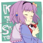  1girl aqua_background blouse character_name closed_eyes closed_mouth crying komeiji_satori long_sleeves pink_hair pink_sailor_collar purple_shirt sailor_collar shirt simple_background solo third_eye_on_chest toad22 touhou upper_body 