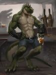  abs alcohol anthro beer beer_glass beverage dinosaur hi_res male muscular muscular_anthro muscular_male nipples pecs reptile rocco_(tallion) scalie scar solo spikes spikes_(anatomy) theropod tyrannosaurid tyrannosaurus tyrannosaurus_rex yonsia 