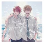  2boys arm_hug beach blonde_hair closed_eyes cloud cloudy_sky collared_shirt ear_piercing given kizu_natsuki multiple_boys necktie ocean open_mouth piercing polaroid red_hair satou_mafuyu shirt short_hair short_sleeves sky smile yaoi yuki_yoshida 