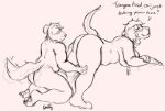  anthro big_breasts big_butt breasts butt canid canine canis dialogue domestic_dog duo ear_piercing ear_ring female floppy_ears genitals hi_res male mammal mcdoogiy millie_(jezzlen) overweight overweight_anthro overweight_female overweight_male penis piercing presenting presenting_hindquarters raised_tail ring_piercing sketch tail 