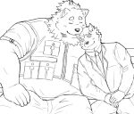  anthro belly bite blush canid canine canis clothing dog_operator domestic_dog duo ear_bite eyes_closed lifewonders line_art live_a_hero male male/male mammal necktie nordic_sled_dog o8rpwrhvpo15738 protagonist_(live_a_hero) romantic romantic_couple samoyed size_difference spitz suit topwear vest yohack 
