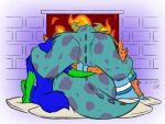  2018 anthro canid canine disney embrace fire fireplace gepredators group horn hug male mammal monster monsters_inc pillow pixar sulley trio 