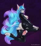  anthro basilllisk butt canid canine clothing collaboration disease_dis eyewear female fox genitals glasses hi_res invalid_tag latex magic mammal paws pussy runes solo suit tails_(disambiguation) ych 
