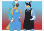  anthro apron apron_only australian_cattle_dog avian bandit_heeler beak bird blue_body blue_fur bluey_(series) breath_of_the_wild canid canine canis cattledog clothed clothing digital_media_(artwork) domestic_dog duo feathers fur herding_dog hi_res jorge-the-wolfdog kass_(tloz) looking_at_viewer male male/male mammal mostly_nude muscular nintendo pastoral_dog rito shy simple_background the_legend_of_zelda 