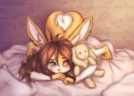  anthro bed elronya fan_character female freckles furniture hair lagomorph leporid long_hair mammal nude plushie rabbit ronya solo suvi_(elronya) 