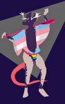  anthro clothed clothing feet hi_res horn lgbt_pride male mammal murid murine pride_colors rainbow_pride_colors rat rodent simple_background skel skelysium solo tail topless transgender_pride_colors 