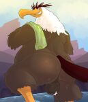  2023 accipitrid accipitriform anthro avian ball_tuft balls beak bedroom_eyes big_butt bird butt digital_drawing_(artwork) digital_media_(artwork) eagle genitals grin half-closed_eyes haxsmack hi_res large_male looking_at_viewer looking_back male mighty_eagle narrowed_eyes nude outside rear_view seductive slightly_chubby smile solo tail towel tuft water 